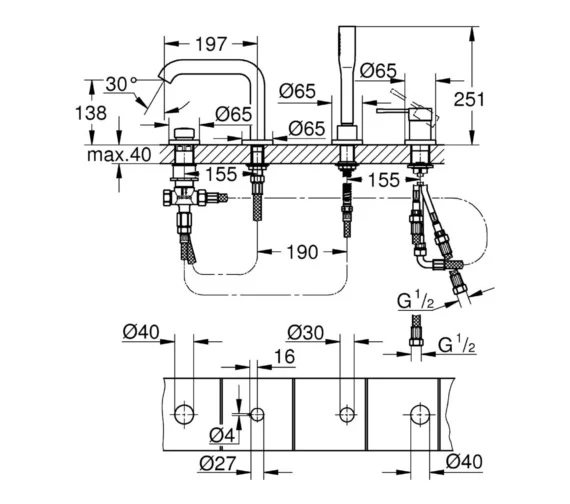Grohe Essence New Single Lever 4 Hole Chrome Bath Combination 4 Grohe Essence New Single Lever 4 Hole Chrome Bath Combination - Image 2