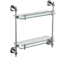 Heritage Holborn 410mm Double Glass Shelf With Chrome Brackets