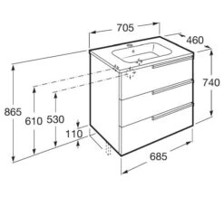 Roca Victoria-N Unik Luxurious 3-Drawer Wall Hung Unit 600mm With Basin -Shower Room M 2017 3 18 7 25 2 532