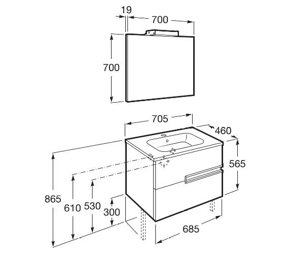 Roca Victoria-N 700 X 565mm Vanity Unit Pack With Mirror And Spotlight 5 Roca Victoria-N 700 X 565mm Vanity Unit Pack With Mirror And Spotlight - Image 3