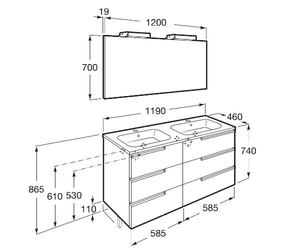 Roca Victoria-N 1200 X 740mm Vanity Unit Pack With Mirror And Spotlights 4 Roca Victoria-N 1200 X 740mm Vanity Unit Pack With Mirror And Spotlights - Image 2