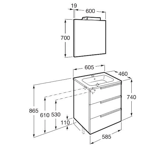 Roca Victoria-N Gloss White Vanity Unit Pack 600 X 740mm With Mirror And Spotlight 4 Roca Victoria-N Gloss White Vanity Unit Pack 600 X 740mm With Mirror And Spotlight - Image 2