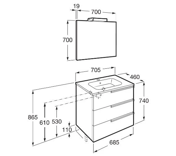 Roca Victoria-N Gloss White 700 X 740mm Vanity Unit Pack With Mirror And Spotlight 4 Roca Victoria-N Gloss White 700 X 740mm Vanity Unit Pack With Mirror And Spotlight - Image 2