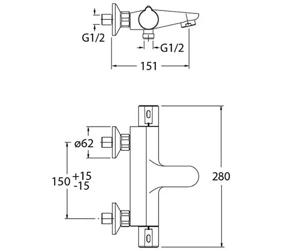 Crosswater Thermostatic Chrome Bath Shower Mixer Tap 4 Crosswater Thermostatic Chrome Bath Shower Mixer Tap - Image 2