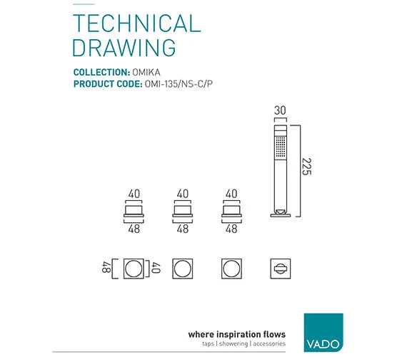 Vado Omika Chrome 4 Hole Bath Shower Mixer Set Without Spout 4 Vado Omika Chrome 4 Hole Bath Shower Mixer Set Without Spout - Image 2