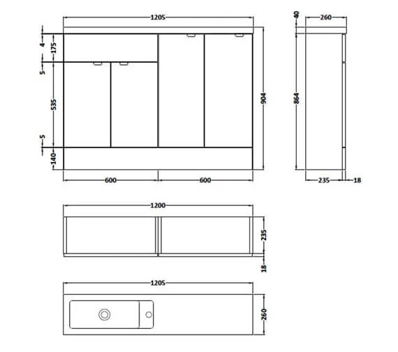 Hudson Reed Fusion 1200mm Compact Furniture Pack - Vanity And 2 Base Unit With Basin 4 Hudson Reed Fusion 1200mm Compact Furniture Pack - Vanity And 2 Base Unit With Basin - Image 2