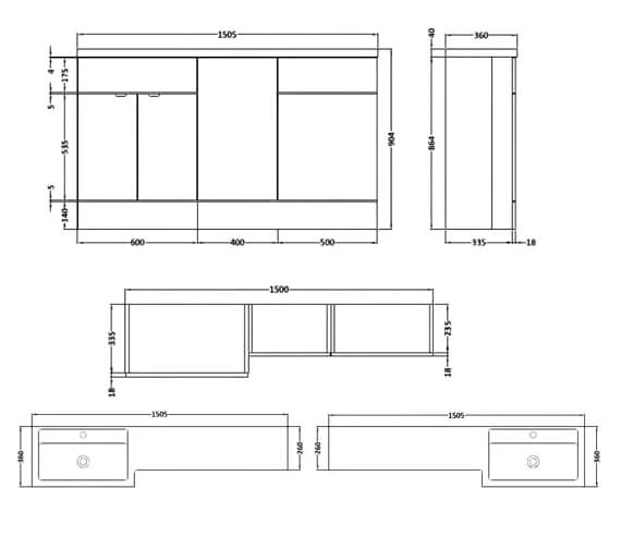 Hudson Reed Fusion 1500mm Furniture Pack - Vanity Unit-Base Unit-WC Unit With Basin 4 Hudson Reed Fusion 1500mm Furniture Pack - Vanity Unit-Base Unit-WC Unit With Basin - Image 2
