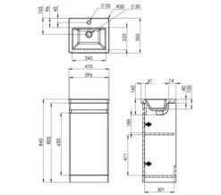 Saneux Air One Door Floor Standing 400mm Unit With Basin And Waste Trap -Shower Room M 2019 11 8 6 21 27 861