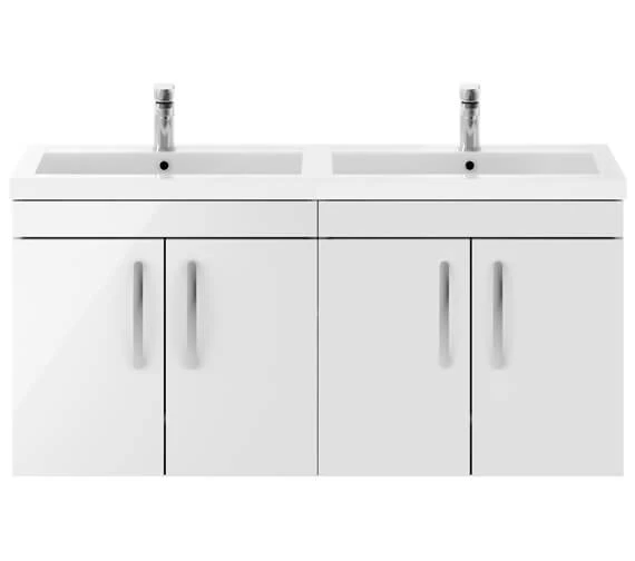 Nuie Athena 1205 X 390mm Wall Hung 4 Door Cabinet And Double Basin 3 Nuie Athena 1205 X 390mm Wall Hung 4 Door Cabinet And Double Basin