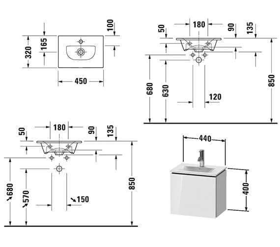 Duravit L-Cube 440 X 400mm Wall Mounted Vanity Unit For Viu Basin 4 Duravit L-Cube 440 X 400mm Wall Mounted Vanity Unit For Viu Basin - Image 2