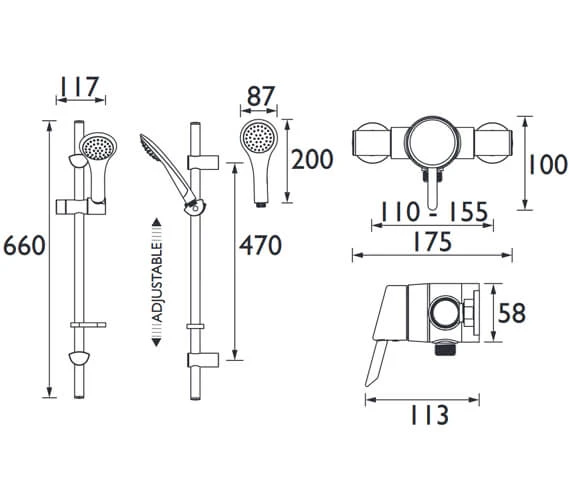 Bristan Acute Thermostatic Surface Mounted Shower Valve With Adjustable Riser Rail 5 Bristan Acute Thermostatic Surface Mounted Shower Valve With Adjustable Riser Rail - Image 3