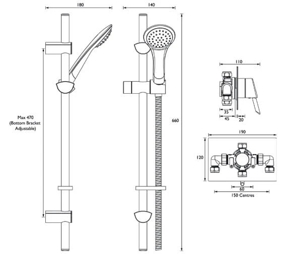 Bristan Acute Thermostatic Surface Mounted Shower Valve With Adjustable Riser Rail 8 Bristan Acute Thermostatic Surface Mounted Shower Valve With Adjustable Riser Rail - Image 6