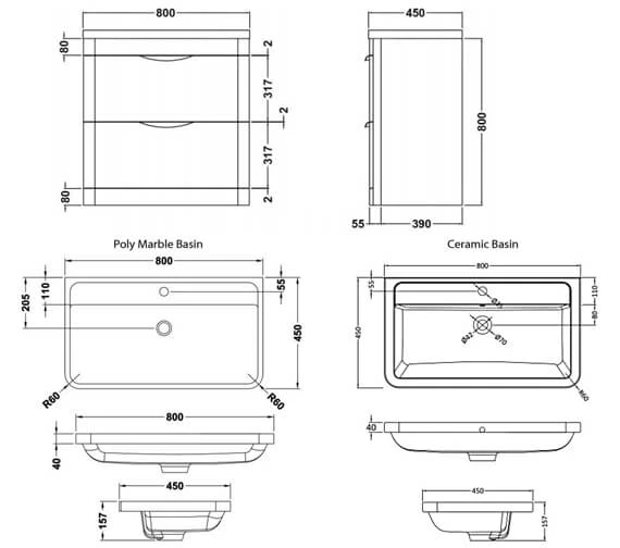 Nuie Parade 800mm High 2 Drawer Floor Standing Cabinet And Basin 5 Nuie Parade 800mm High 2 Drawer Floor Standing Cabinet And Basin - Image 3