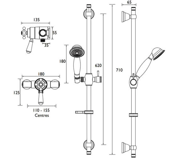 Bristan Regency Thermostatic Dual Control Shower Valve With Adjustable Riser Kit 4 Bristan Regency Thermostatic Dual Control Shower Valve With Adjustable Riser Kit - Image 2