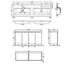 Hudson Reed Fusion 1200mm Wall Hung Full Depth 4 Door Vanity Unit And Basin -Shower Room M700 2021 3 10 7 8 44 520
