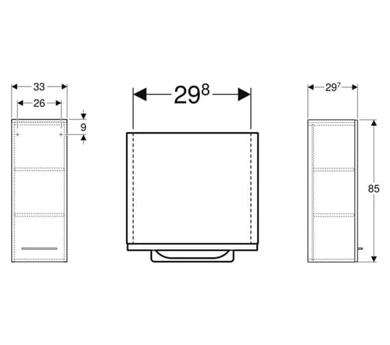 Geberit Selnova Square 330 X 850mm Wall Hung Single Door Medium Side Cabinet 5 Geberit Selnova Square 330 X 850mm Wall Hung Single Door Medium Side Cabinet - Image 3