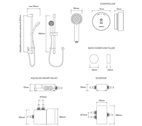 Aqualisa Quartz Slide Rail Kit With Digital Concealed Valve And Bath Filler 4 Aqualisa Quartz Slide Rail Kit With Digital Concealed Valve And Bath Filler - Image 2