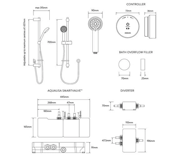 Aqualisa Quartz Slide Rail Kit With Digital Concealed Valve And Bath Filler 5 Aqualisa Quartz Slide Rail Kit With Digital Concealed Valve And Bath Filler - Image 3