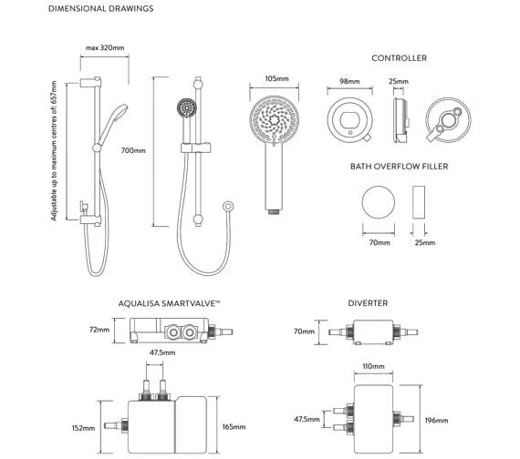 Aqualisa Quartz Touch Slide Rail Kit With Digital Concealed Valve And Bath Filler 4 Aqualisa Quartz Touch Slide Rail Kit With Digital Concealed Valve And Bath Filler - Image 2