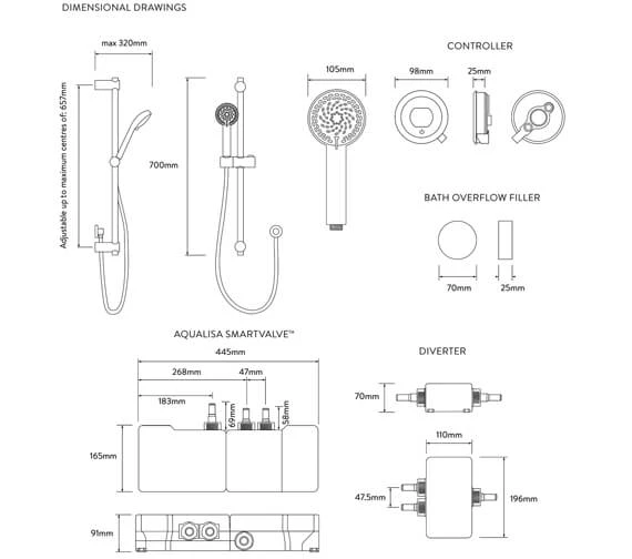 Aqualisa Quartz Touch Slide Rail Kit With Digital Concealed Valve And Bath Filler 5 Aqualisa Quartz Touch Slide Rail Kit With Digital Concealed Valve And Bath Filler - Image 3