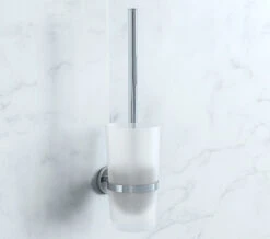 Smedbo Home Chrome Toilet Brush With Frosted Glass Container