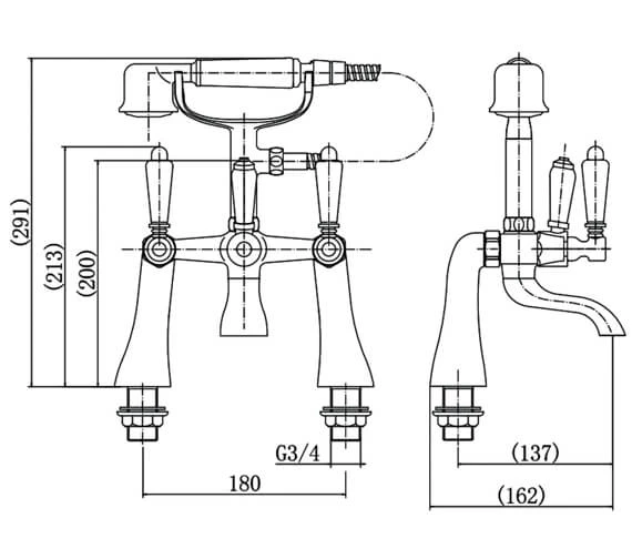 Tre Mercati Victoria Bianco Pillar Bath Shower Mixer Tap With Kit 4 Tre Mercati Victoria Bianco Pillar Bath Shower Mixer Tap With Kit - Image 2