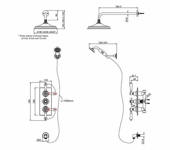 Burlington Trent Dual Outlet Concealed Thermostatic Valve With Shower Set 4 Burlington Trent Dual Outlet Concealed Thermostatic Valve With Shower Set - Image 2