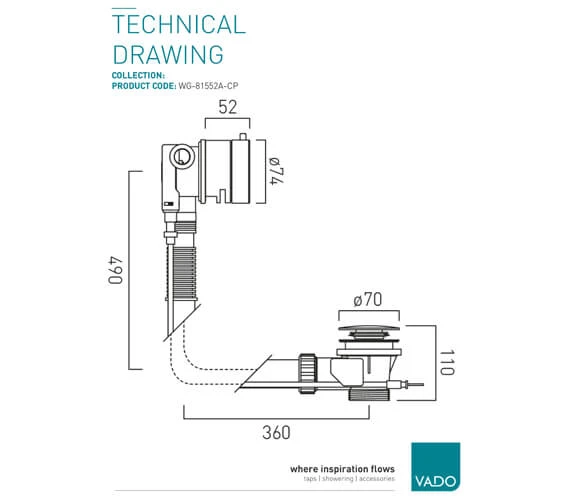 Vado Chrome Pop-Up Bath Filler Waste And Overflow 5 Vado Chrome Pop-Up Bath Filler Waste And Overflow - Image 3