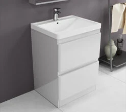 IMEX Flite White 600mm Double Drawer Floor Standing Unit And Basin