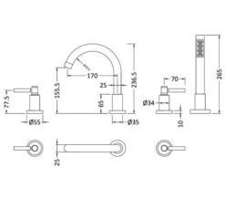 Hudson Reed Tec 4 Hole Bath Mixer Tap With Shower Kit -Shower Room M700 2022 8 8 11 7 26 308