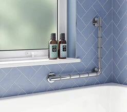 Croydex Assistive Grab N Grip 480mm L-Shaped Chrome Grab Bar -Shower Room M700 2022 9 8 13 5 44 634