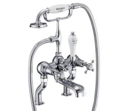 Burlington Deck Mounted Traditional Bath Shower Mixer Tap With Claremont Handles
