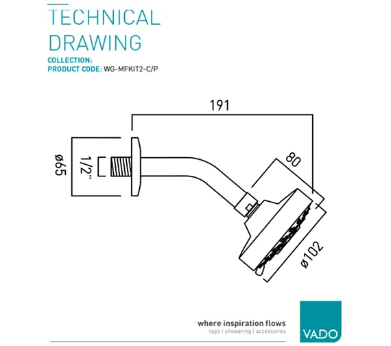 Vado Wall Mounted Multi Function Fixed Chrome Shower Head With Arm 5 Vado Wall Mounted Multi Function Fixed Chrome Shower Head With Arm - Image 3
