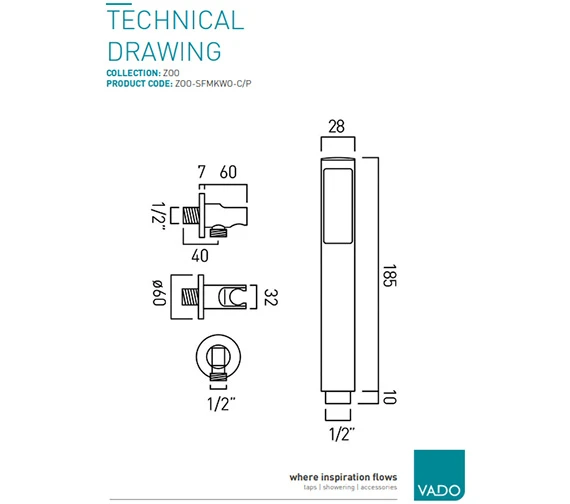 Vado Zoo Single Function Chrome Mini Shower Kit With Integrated Outlet 4 Vado Zoo Single Function Chrome Mini Shower Kit With Integrated Outlet - Image 2