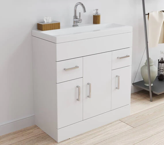 Nuie Eden Floor-Standing 3 Door And 2 Drawer White Cabinet With Basin 3 Nuie Eden Floor-Standing 3 Door And 2 Drawer White Cabinet With Basin