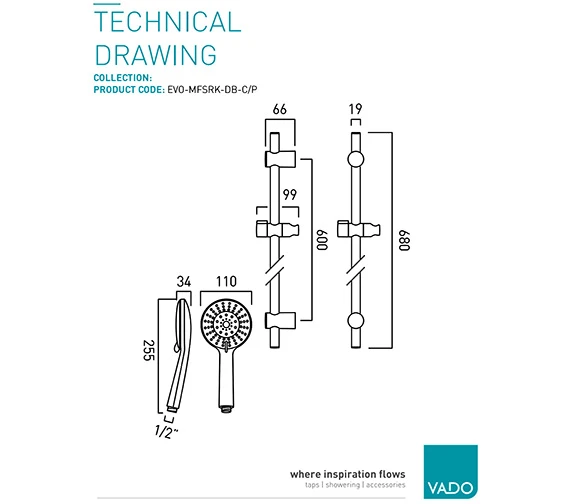 Vado Evolve Multi-Function Chrome Slide Rail Shower Kit 4 Vado Evolve Multi-Function Chrome Slide Rail Shower Kit - Image 2