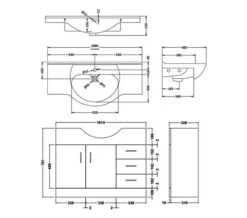 Nuie Mayford 1060mm Wide Floor Standing 2 Door 3 Drawer Unit And Basin -Shower Room M700 2023 4 5 5 53 38 70