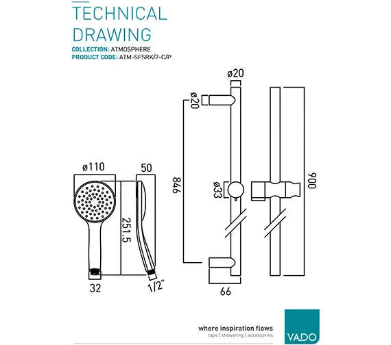 Vado Atmosphere Air Injected Single Function Slide Rail Shower Kit 4 Vado Atmosphere Air Injected Single Function Slide Rail Shower Kit - Image 2