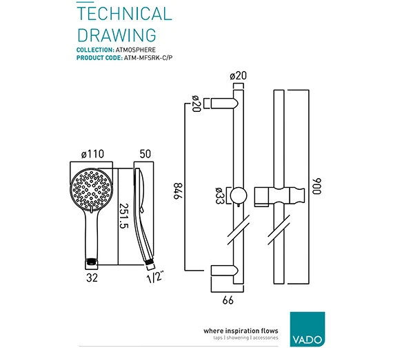 Vado Atmosphere Air Injected Single Function Slide Rail Shower Kit 6 Vado Atmosphere Air Injected Single Function Slide Rail Shower Kit - Image 4