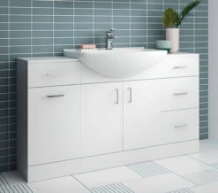 Nuie Mayford 1200mm Floor Standing White 3 Door 3 Drawer Cabinet And Basin