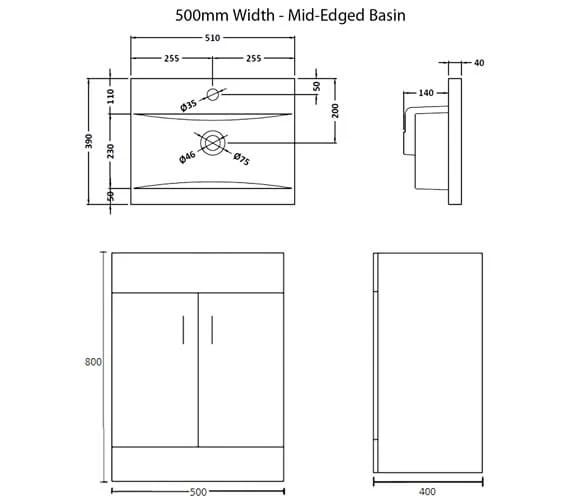Nuie Eden 800mm High Floor Standing Gloss White Two Door Cabinet And Basin 7 Nuie Eden 800mm High Floor Standing Gloss White Two Door Cabinet And Basin - Image 5