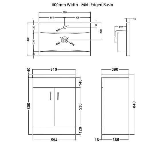 Nuie Eden 800mm High Floor Standing Gloss White Two Door Cabinet And Basin 11 Nuie Eden 800mm High Floor Standing Gloss White Two Door Cabinet And Basin - Image 9