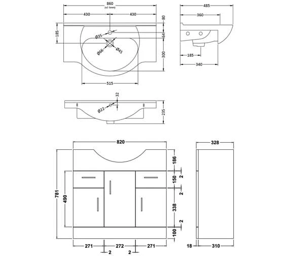Nuie Mayford Gloss White 3 Door And 2 Drawer Vanity Unit And Basin 6 Nuie Mayford Gloss White 3 Door And 2 Drawer Vanity Unit And Basin - Image 4
