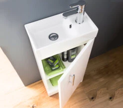 Nuie Vault 400mm Wide Single Door Wall Hung Unit And Basin