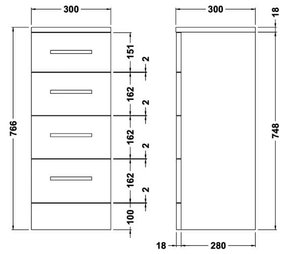 Nuie Mayford 300 X 766mm 4 Drawer Floor-Standing Gloss White Furniture Unit 5 Nuie Mayford 300 X 766mm 4 Drawer Floor-Standing Gloss White Furniture Unit - Image 3