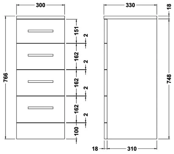 Nuie Mayford 300 X 766mm 4 Drawer Floor-Standing Gloss White Furniture Unit 7 Nuie Mayford 300 X 766mm 4 Drawer Floor-Standing Gloss White Furniture Unit - Image 5