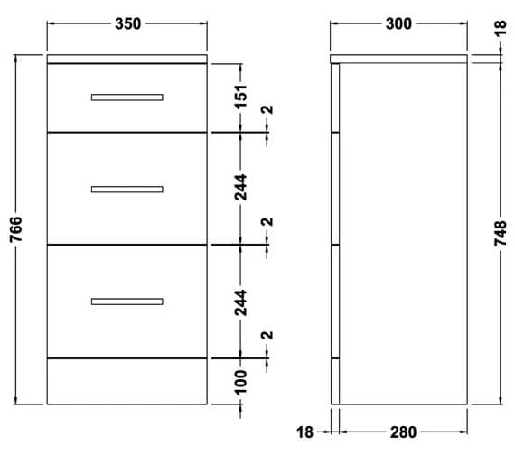 Nuie Mayford 350mm Wide 3 Drawer Furniture Unit 5 Nuie Mayford 350mm Wide 3 Drawer Furniture Unit - Image 3