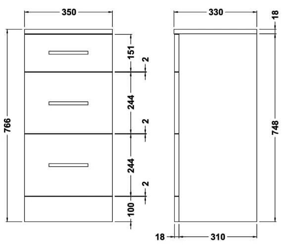 Nuie Mayford 350mm Wide 3 Drawer Furniture Unit 7 Nuie Mayford 350mm Wide 3 Drawer Furniture Unit - Image 5