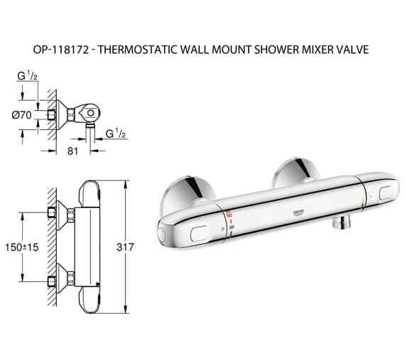 Grohe Grohtherm 1000 New Thermostatic Chrome Shower Mixer Valve 5 Grohe Grohtherm 1000 New Thermostatic Chrome Shower Mixer Valve - Image 3