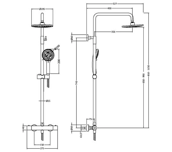 Nuie Round Chrome Thermostatic Bar Valve With Telescopic Kit And Handset 4 Nuie Round Chrome Thermostatic Bar Valve With Telescopic Kit And Handset - Image 2